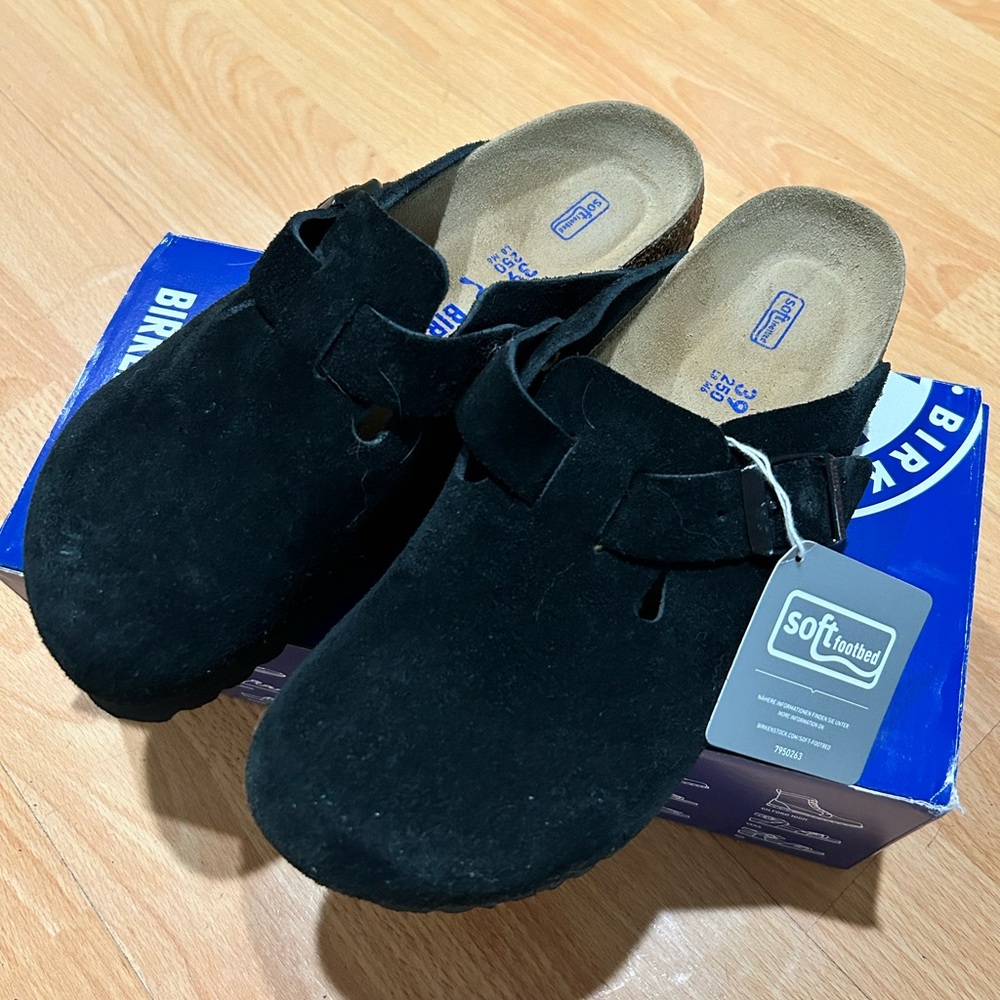 Birkenstock Soft Footbed Black Suede Clogs